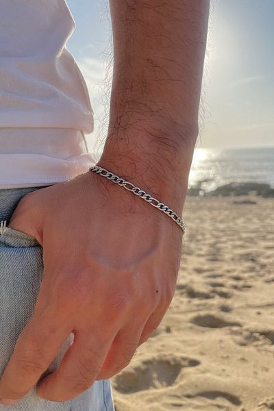 Takı Dükkanı Men's Sports Model - Stainless Steel 4mm Figaro Chain Bracelet eck55b