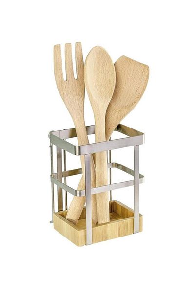 Saban Bamboo Spoon Rest, Decorative Countertop Upright Spoon Rest, Bamboo Kitchen Organizer24