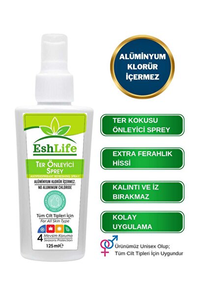 EshLife Ter Kokusu Önleyici Sprey 125 ml - El, Ayak, Koltuk Altı Için Gün Boy...