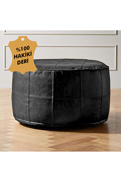 DeccoStil Luna ½100 Hakiki Deri Yuvarlak Puf - 50x50x42 cm