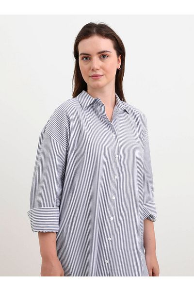 ALİA Tunica Poplin cu dungi Marime Plus - Alb Albastru Alia