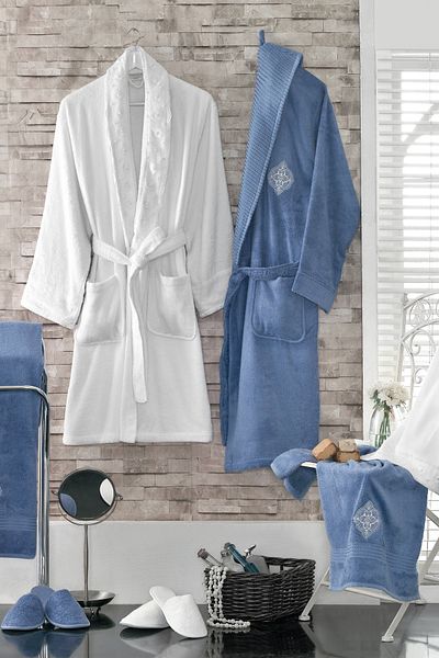 MAXSTYLE Bamboo Melisa 8 Piece Family Set White-Blue