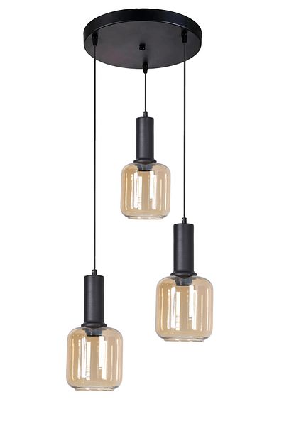 Modavize Tanem Modern Design Living Room Kitchen Cafe Black Color Honey Glass Pendant Lamp 3-Piece Chandelier
