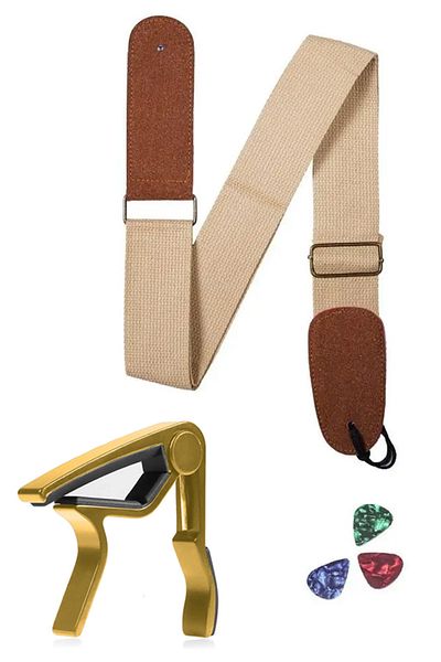 Midex Hg22C Cream Color Guitar Shoulder Strap Metal Capo Pick Package