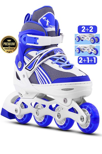 Telvesse Lighted Adjustable Wheeled Size Children's Junior Skate - Blue 8780