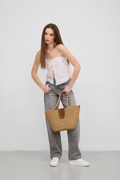 Shule Bags Χειροποίητη ψάθινη τσάντα με κάλυμμα Duffy Mink