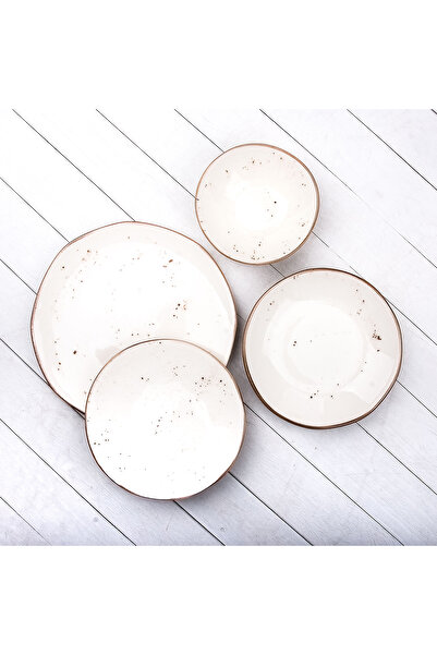 Tulü Porselen Tulu Organik Yemek Seti 24 Parça Reactive 46 Krem