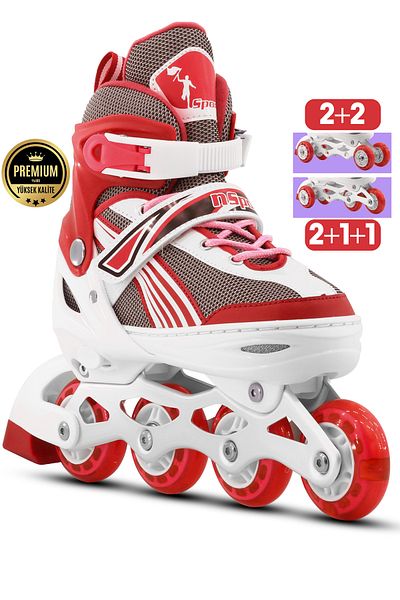Telvesse Red Illuminated Metal Base Skate - Adjustable Caster and Size Practice Children's Teenager Skates 8780