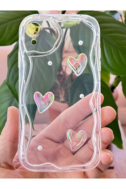 Fibaks Case for Apple iPhone Xr 3D Heart Pearl Design Patterned Camera Protection Transparent Silicone Cover