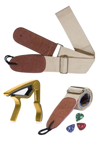 Midex Hg22C Cream Color Guitar Shoulder Strap Metal Capo Pick Package