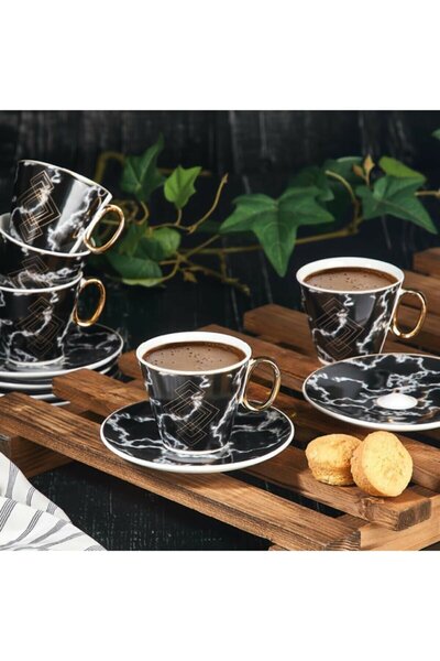 Aryıldız Prestige New Bone Siyah 12 Parça 6 Kişilik Kahve Fincan Takımı