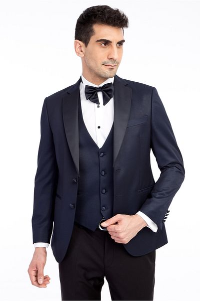 Kiğılı Slim Fit Slim Fit Mono Collar Patterned Tuxedo with Vest / Groom Suit