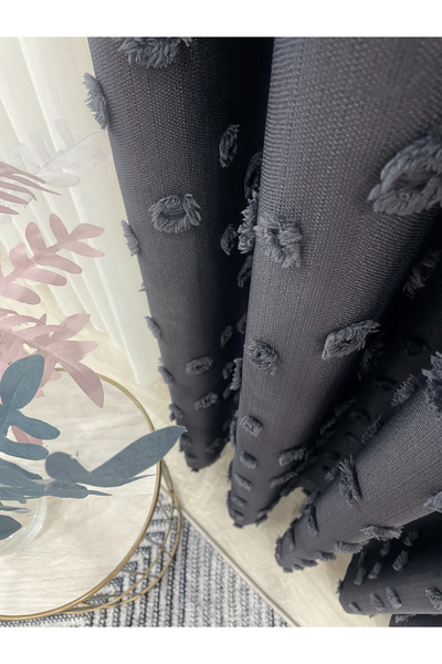 Brillant Anthracite Color Pompom Pufy Background Curtain 1/3 Sik Pleat