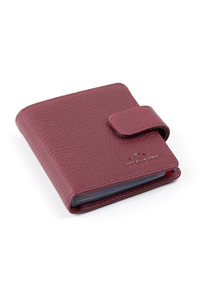 Cangurione Burgundy Printed Genuine Leather Small Card Holder Wallet with Snap Closure and Id Section