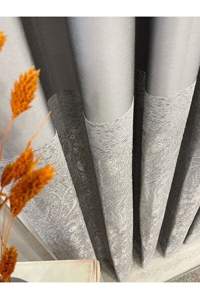Brillant Gri Renk Şal Desen 1/3 SIK PİLE Jakar Dokuma Fon Perde