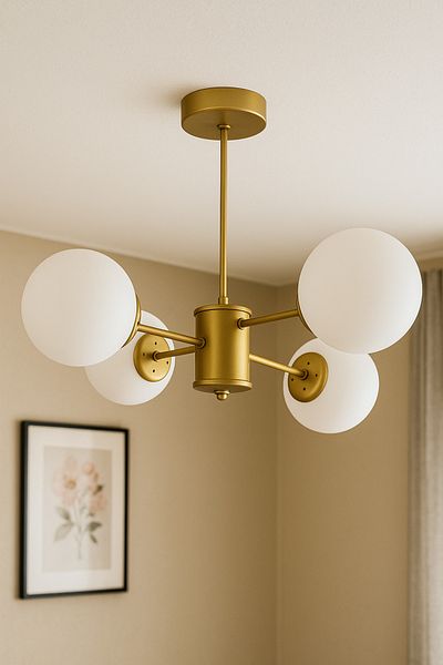 Modavize Modern Seoul Design - Living Room Dining Room Kitchen, 4-Piece White Glass Pendant Lamp Set