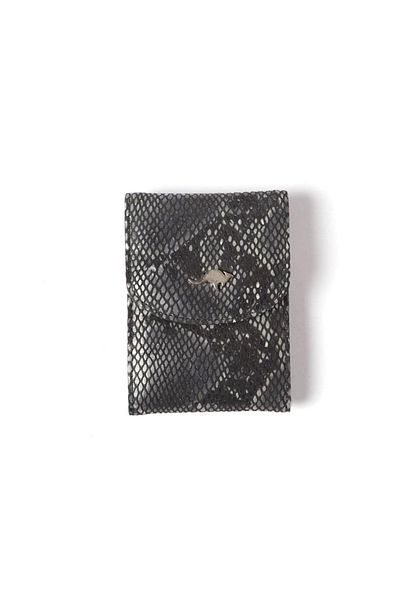 Cangurione Snake Printed Μαύρο Γνήσιο Δερμάτινο Κλείσιμο Μικρή θήκη για κάρτα - Αφαιρούμενη διαφανής θήκη για κάρτα