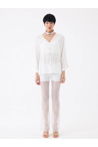 RİVUS Ecru Collar Oversize Tshirt