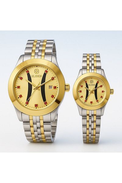 style iconic SLIDER His & Hers Luxury Couple Watch Set – Two-Tone Steel & Gold | Fade-Proof | 1-Year Guarantee