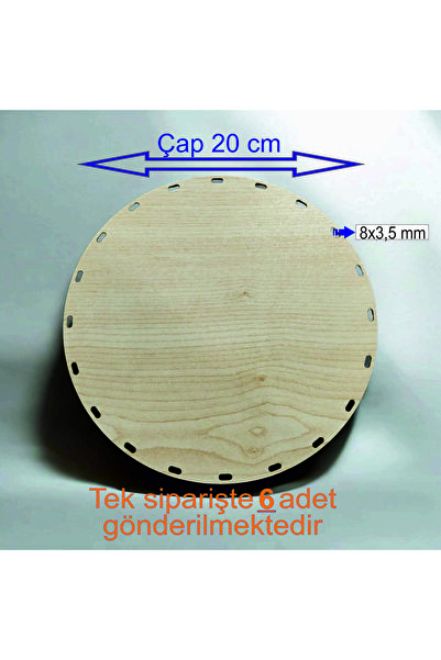 Wooden Cream 20 Cm 6 Pieces Bamboo Tray Knitting Plate Underplate Perforated Underplate Crochet Base Work Basket Base