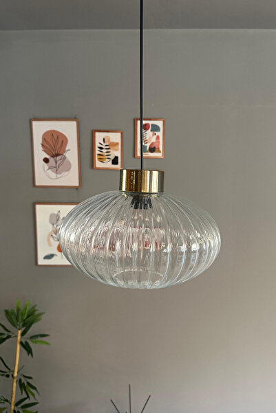 Bamyum Elegant Şeffaf Cam Tekli Avize Plafonyer Rozans Başlık Sarkıt Lamba Restoran Salon Aydınlatma