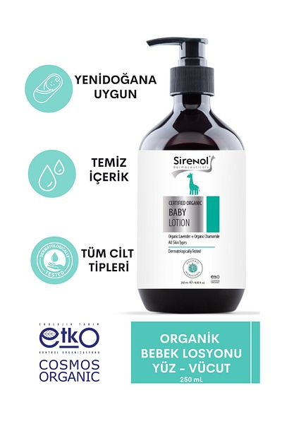 Sirenol Organic Baby Lotion - Newborn 250 ml