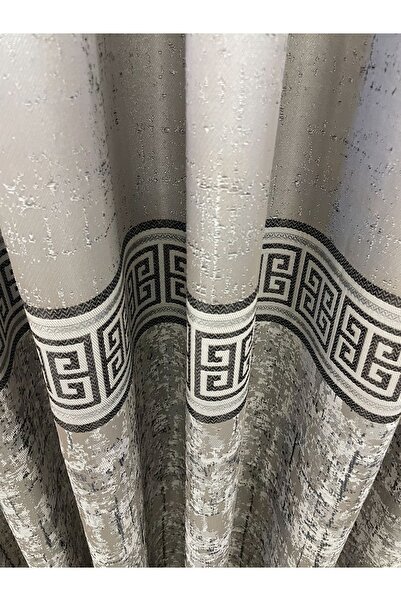 Brillant Gri Antrasit Renk Bordürlü Desen 1/3 Sık Pile Jakar Dokuma Fon Perde