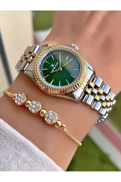 Daniel Klein Yellow Silver Color Women's Wrist Watch with Bracelet Gift
