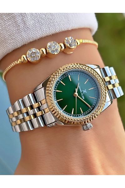 Daniel Klein Yellow Silver Color Women's Wrist Watch with Bracelet Gift