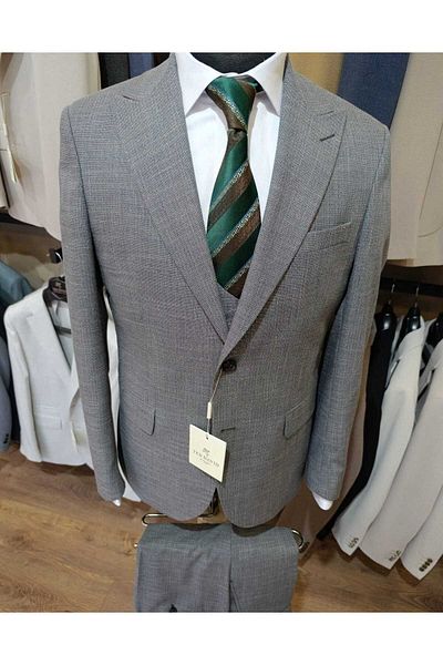 Ted Davıd Gray Diagonal Patterned Vest Suit