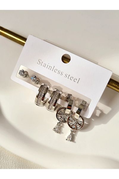 Mirage Design Silver Detailed Steel Earrings 04
