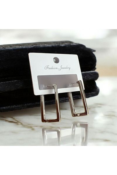 demirosa Silver Color Rectangle Hoop Earrings - Modern Design”