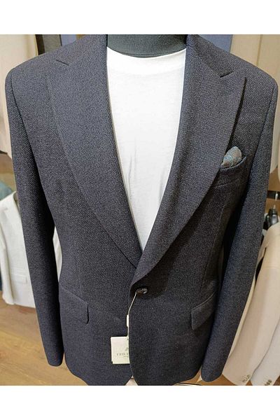 Ted Davıd Dark Navy Blue Line Textured Blazer Jacket