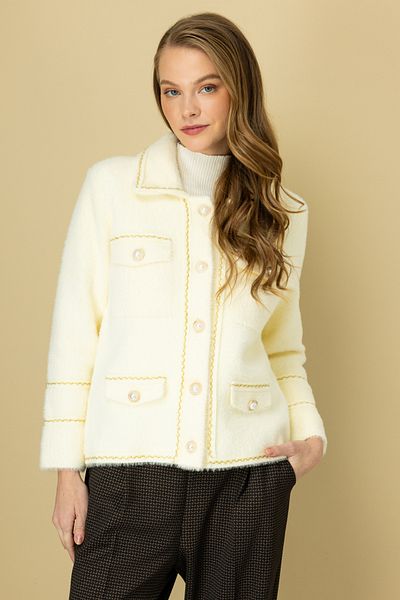 ON Ecru Pearl and Glitter Ribbed Cardigan with Pocket Detail
