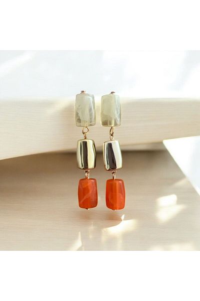 demirosa 3 Color Block Beaded Modern Earrings