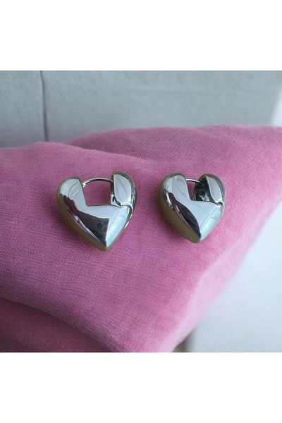 demirosa Silver Color Thick Heart Model Women's Earrings