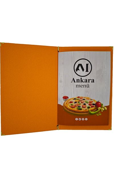 ankara menü A4 Thermo Leather Menu Container, Embossed Printed (Elastic - Snap-On - Drawstring)