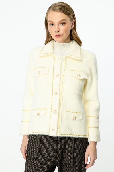 ON Ecru Pearl and Glitter Ribbed Cardigan with Pocket Detail