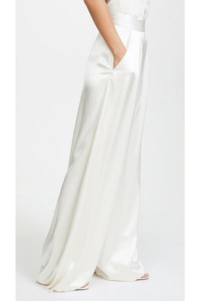 MERT ERKAN White Wide Leg Satin Pocket Trousers