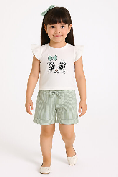 ESİLA KİDS Set pantaloni scurți cu fundă pentru fetiță, bumbac de vară, drăgu...