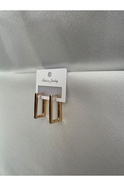 demirosa Gold Color Rectangular Hoop Earrings - Modern Design”