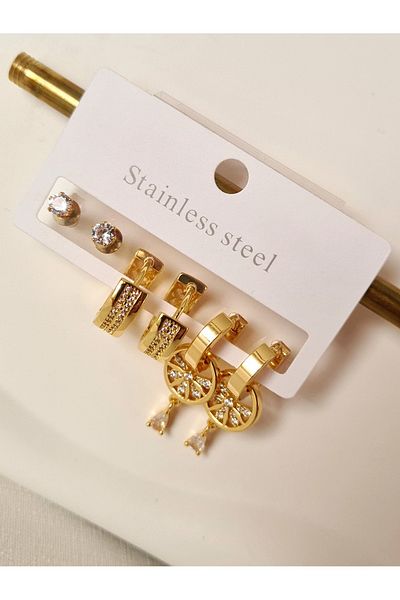 Mirage Design Gold Detailed Steel Earrings 05