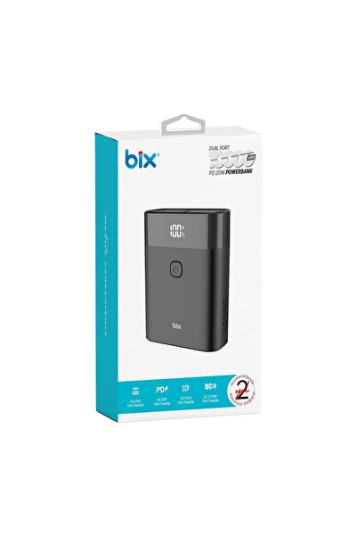 Bix Pb20w 10000mah Type-c Ve Usb Çift Çıkışlı Dijital Ekranlı Mini Powerbank Siyah