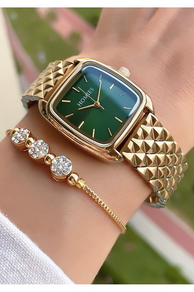 Homies Brand Gold Color Waterproof Women's Wristwatch - Bracelet