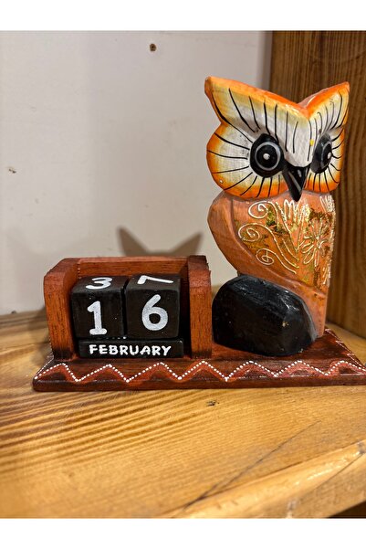 cemfa Ahşap Baykuş Masaüstü Takvim Ofis Ev Hediyelik Dekoratif Biblo Obje