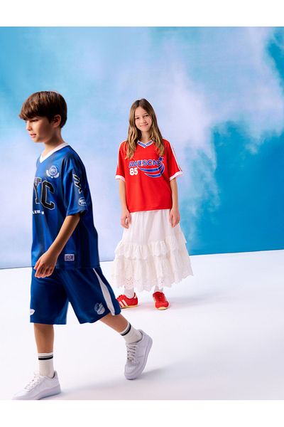 Koton Printed Color Block Short Sleeve Polo Neck T-Shirt