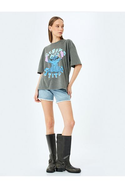 Koton Stitch Licensed Printed Short Sleeve Crew Neck Oversize T-Shirt