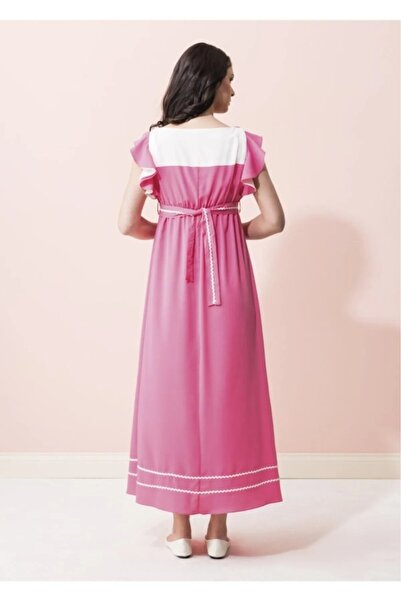 Desen Hamile Giyim Spor Kolları Fırfırlı Hamile Elbise