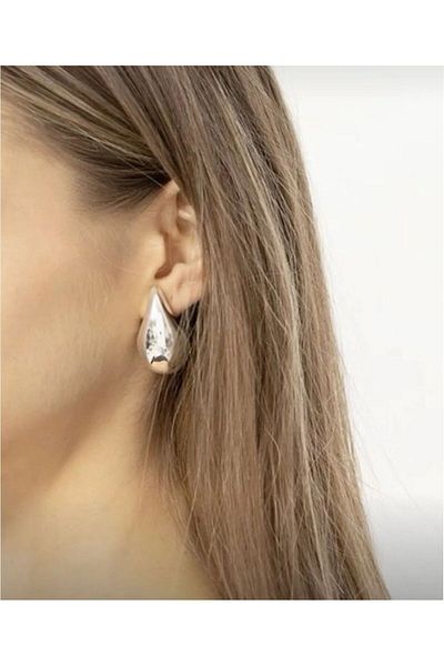 demirosa Silver Color Drop Model Curved Earrings Medium Size