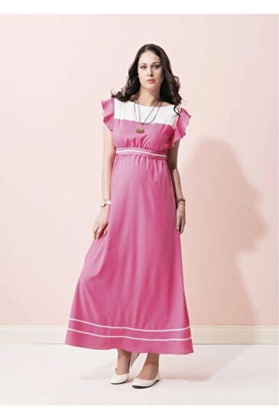 Desen Hamile Giyim Spor Kolları Fırfırlı Hamile Elbise